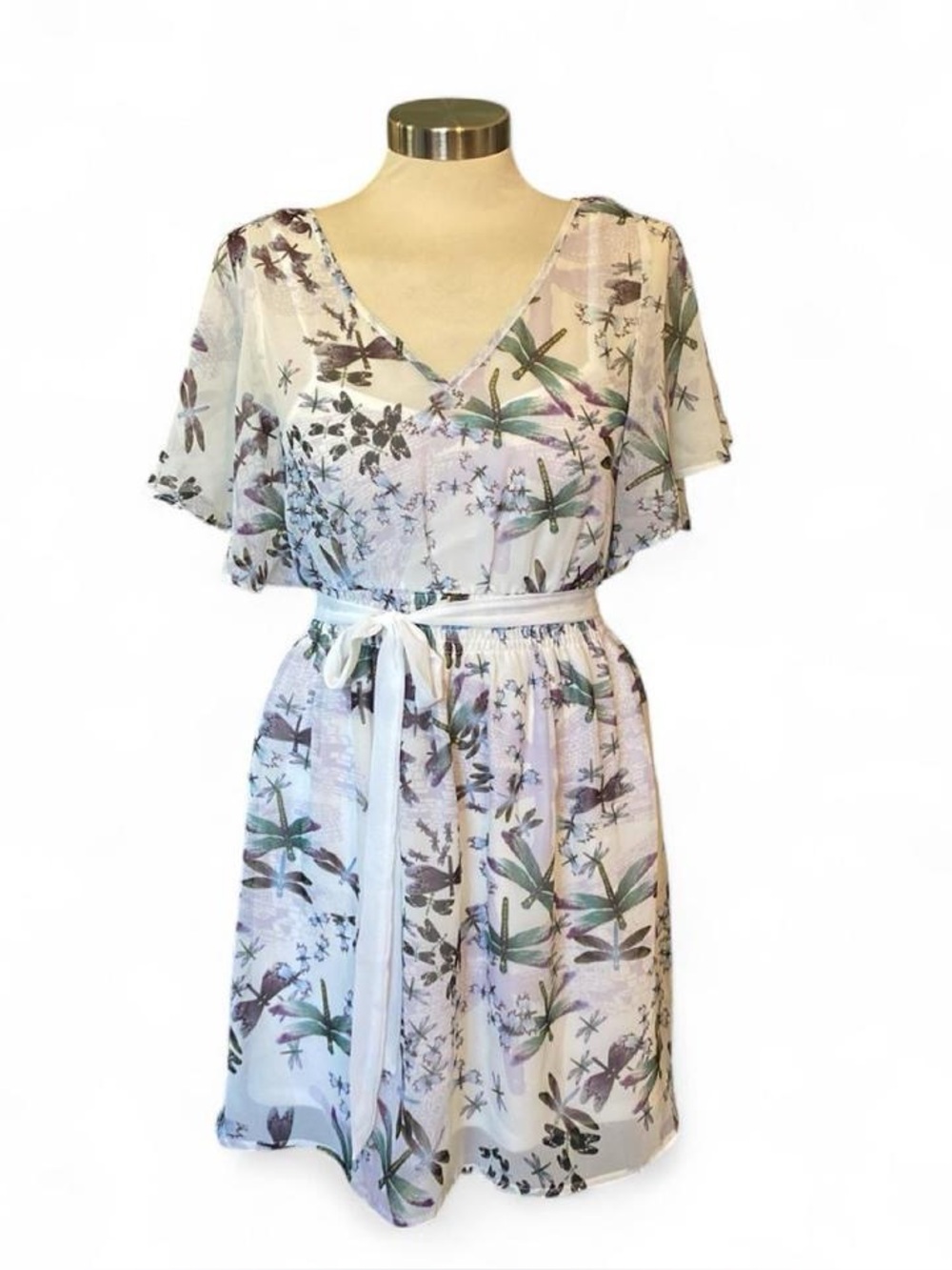 Charlotte Russe white Floral Dress With Dragonflies